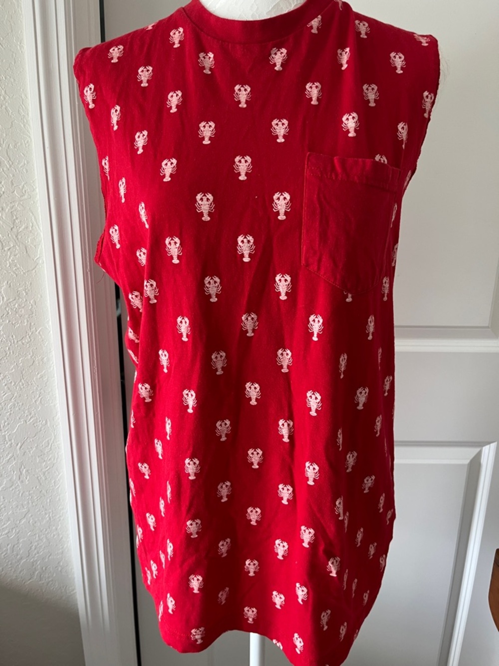 Native Code Cotton Red Tank Top with White Lobster Print Vintage Cotton
